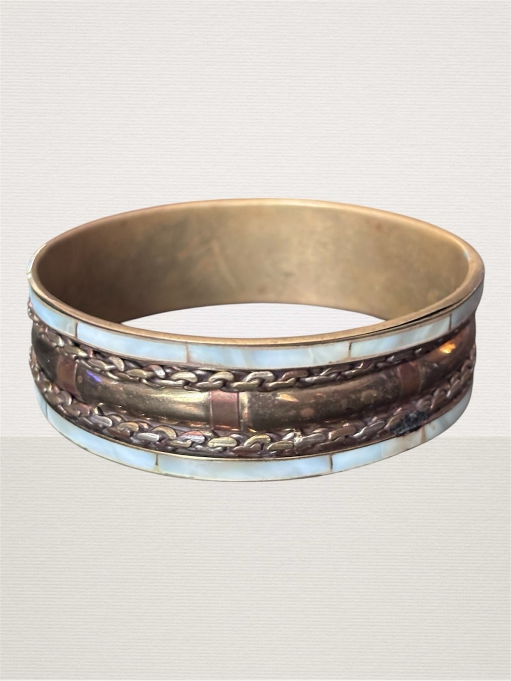 VTG Brass and MOP Inlay Bangle Bracelet
